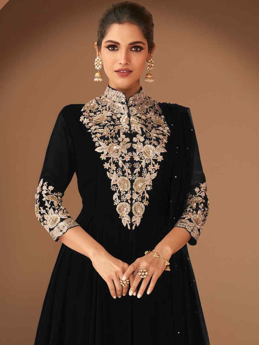 Black Heavy Georgette Embroidered Party Wedding Ready Anarkali Salwar Kameez