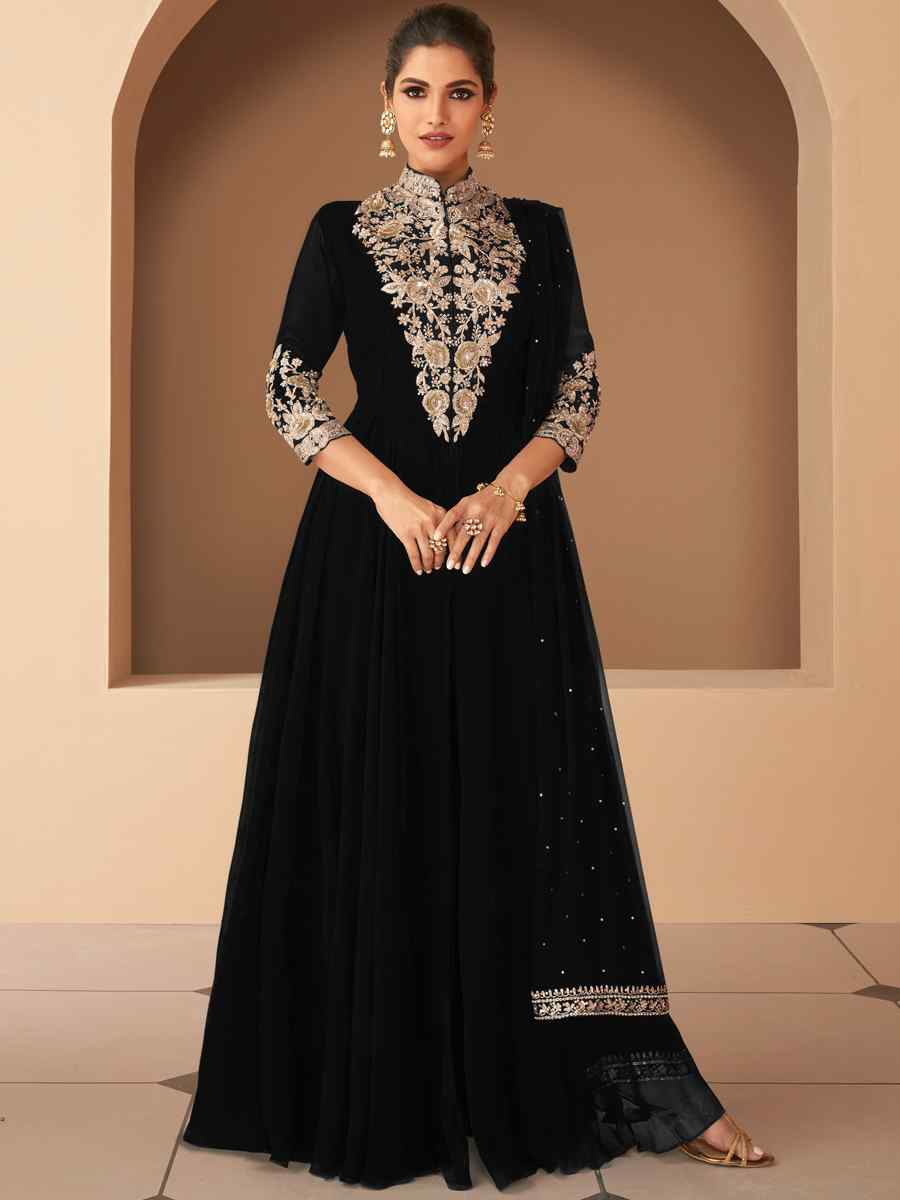 Black Heavy Georgette Embroidered Party Wedding Ready Anarkali Salwar Kameez