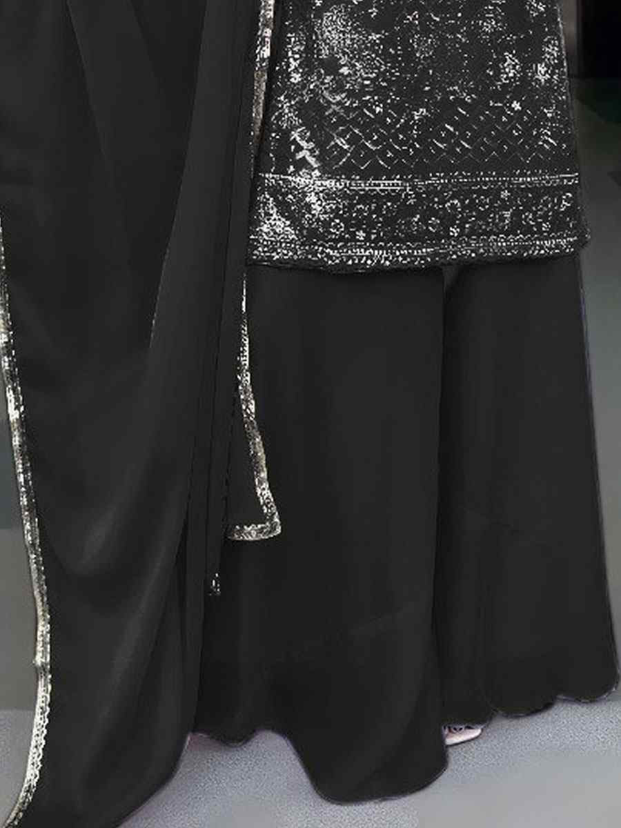 Black Heavy Georgette Embroidery Party Wedding Festival Casual Ready Palazzo Pant Salwar Kameez