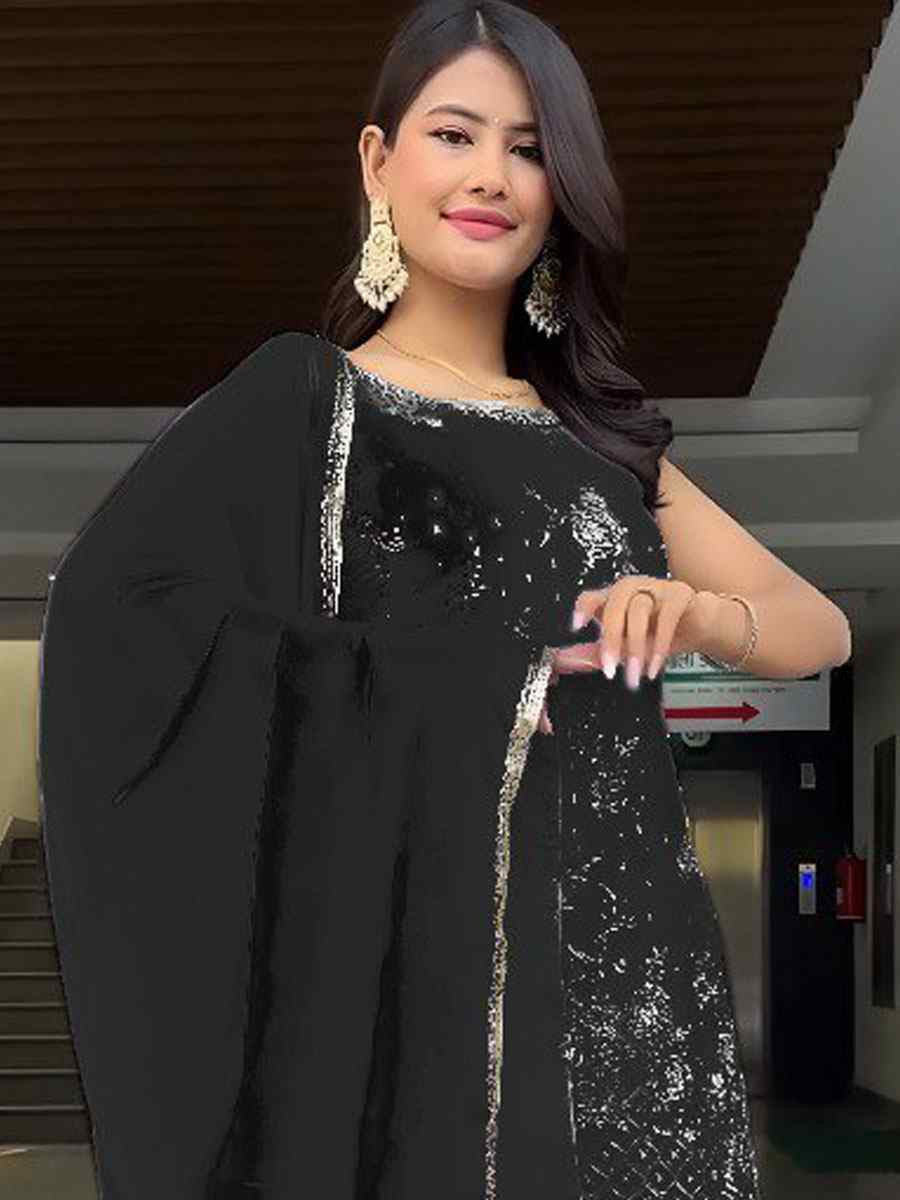 Black Heavy Georgette Embroidery Party Wedding Festival Casual Ready Palazzo Pant Salwar Kameez