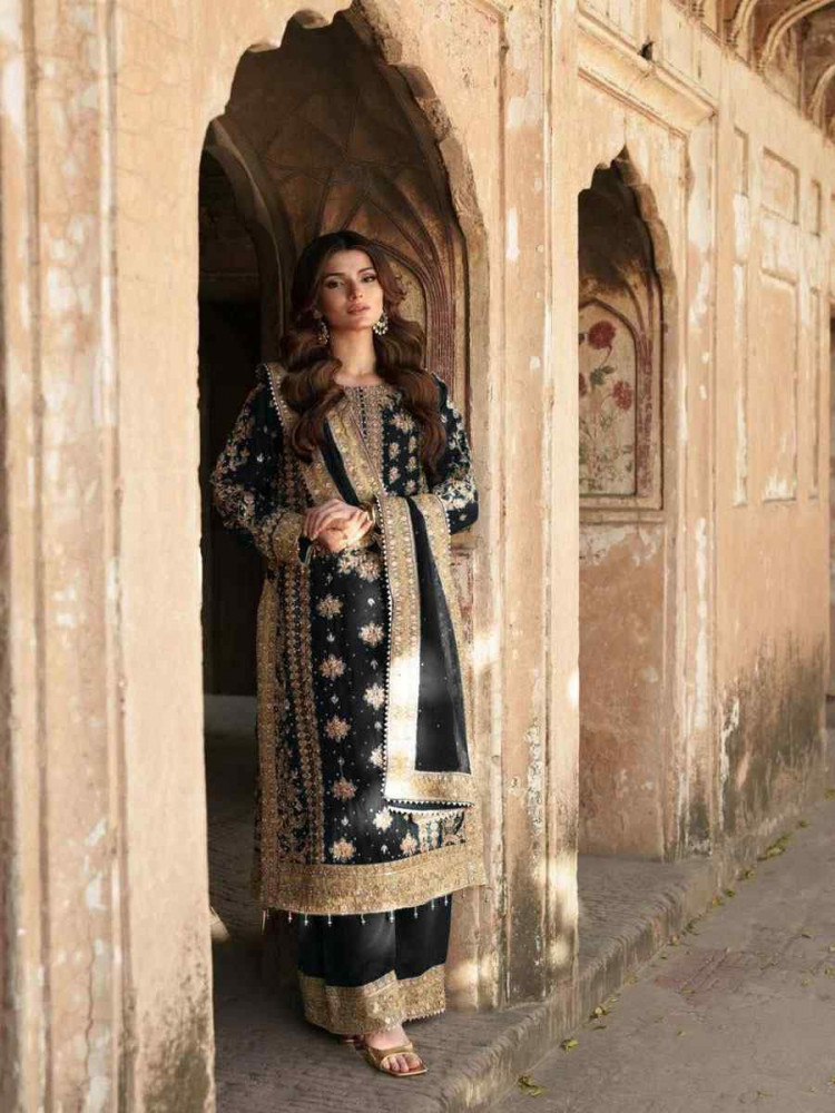 Image of Black Heavy Georgette Embroidery Party Wedding Festival Casual Ready Pant Salwar Kameez