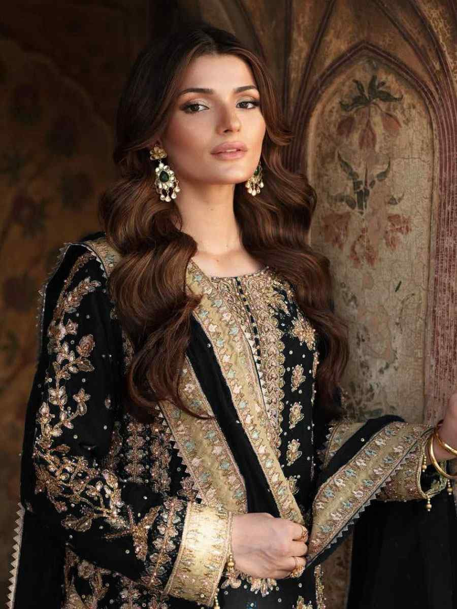 Black Heavy Georgette Embroidery Party Wedding Festival Casual Ready Pant Salwar Kameez