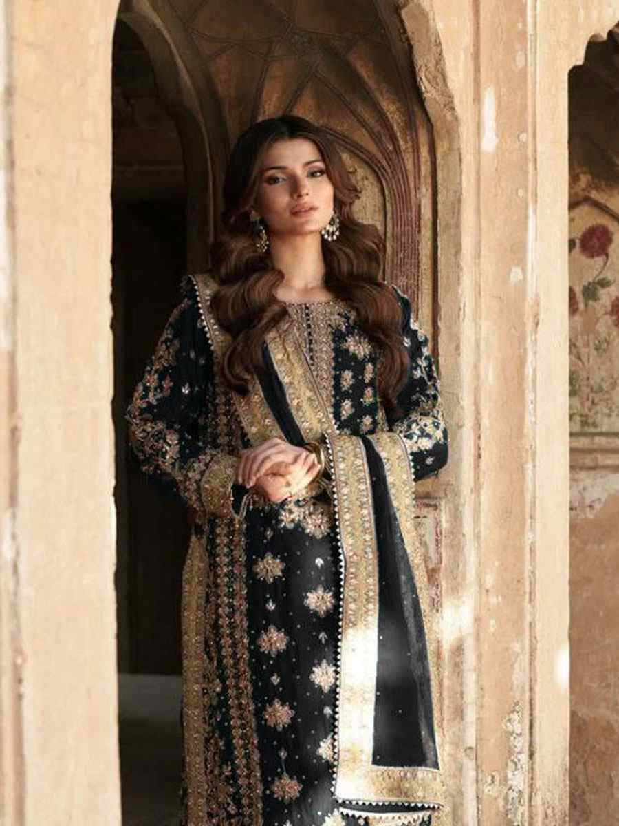 Black Heavy Georgette Embroidery Party Wedding Festival Casual Ready Pant Salwar Kameez