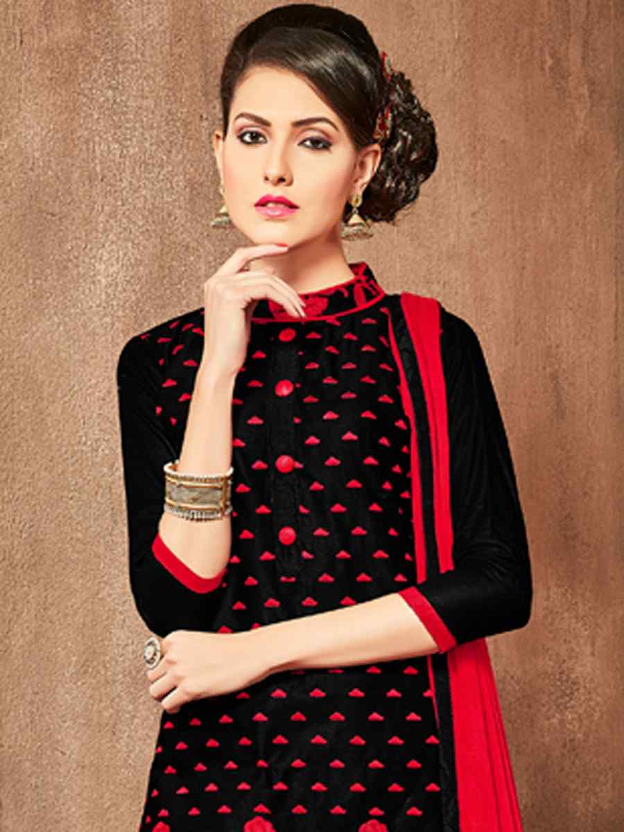 Black Heavy Glass Cotton Embroidered Casual Festival Churidar Salwar Kameez