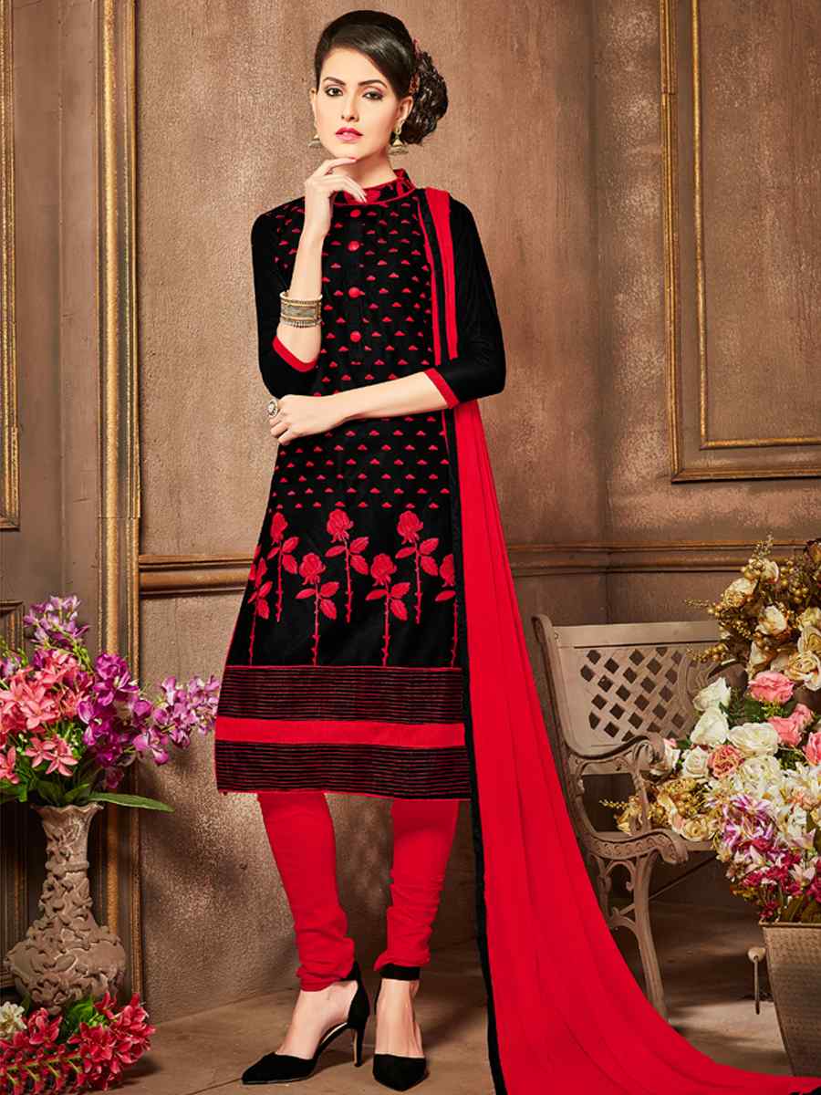 Black Heavy Glass Cotton Embroidered Casual Festival Churidar Salwar Kameez