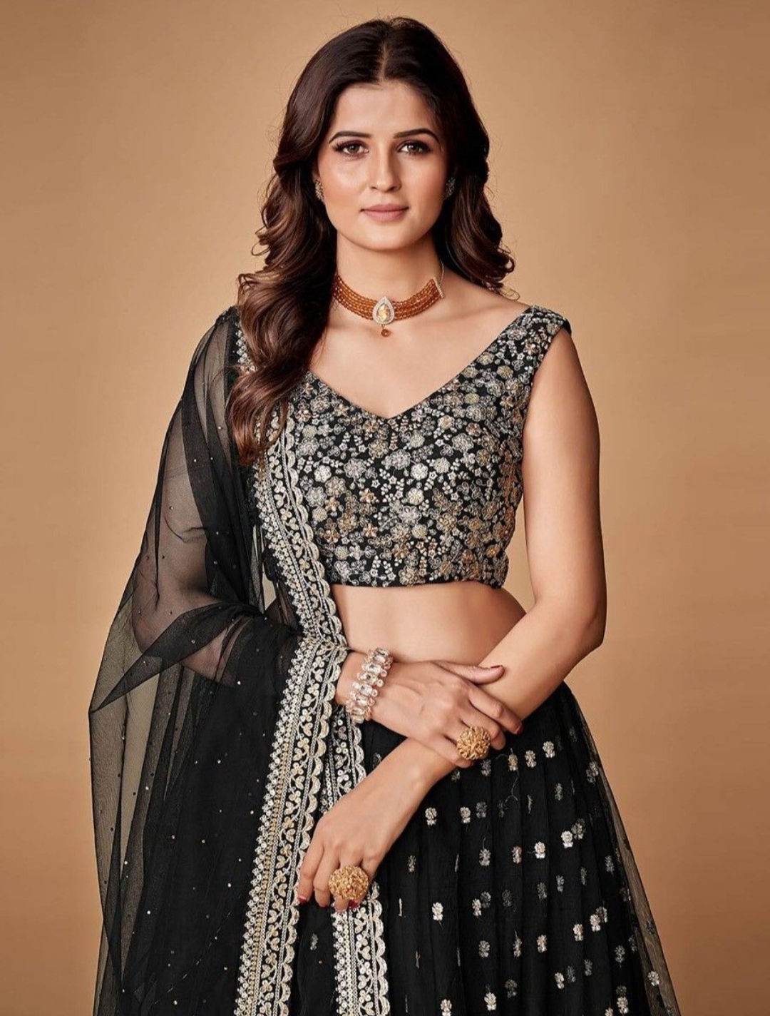 Black Heavy Net Embroidered Festival Wedding Circular Lehenga Choli