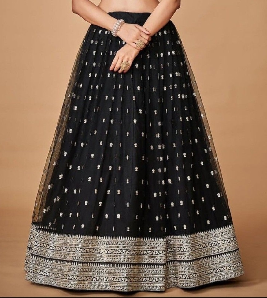 Black Heavy Net Embroidered Festival Wedding Circular Lehenga Choli