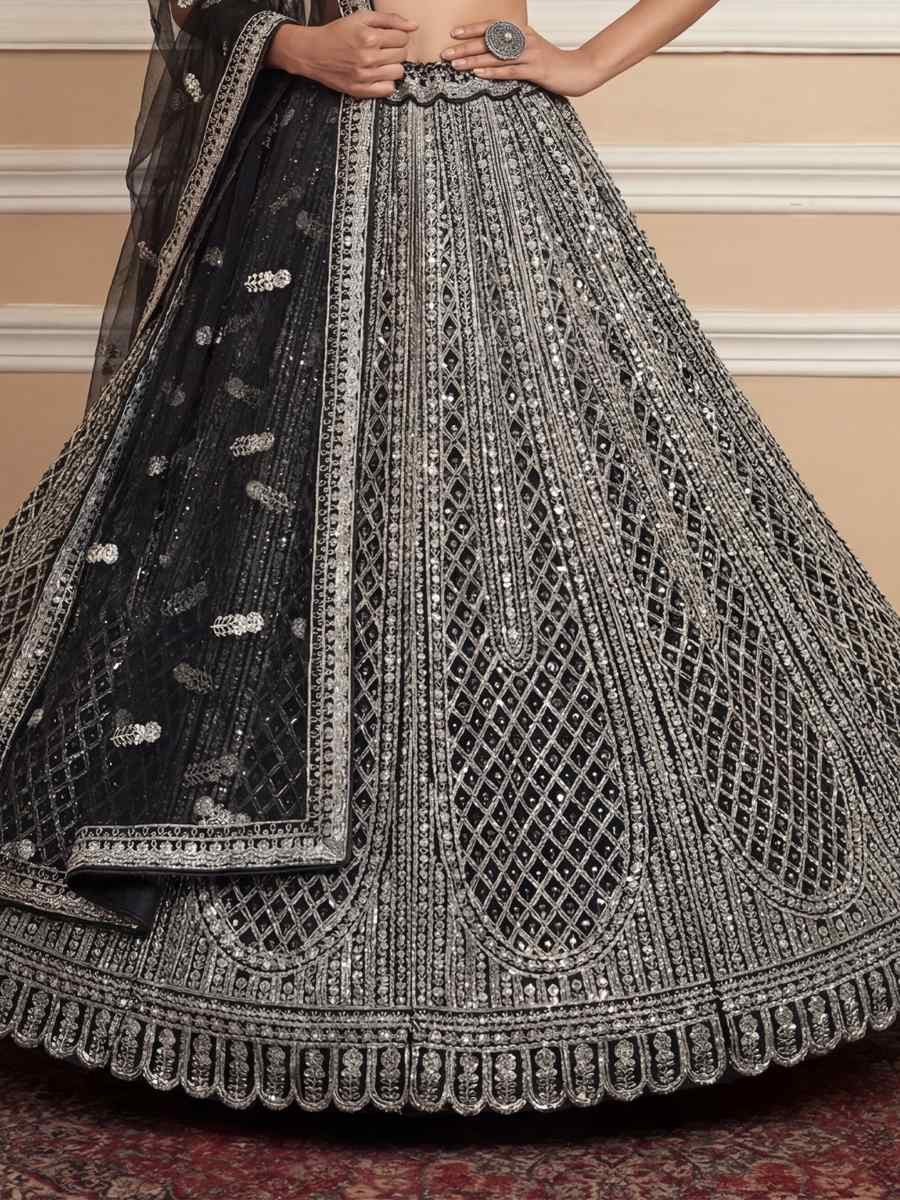 Black Heavy Net Embroidery Bridal Wedding Reception Festival Heavy Border Lehenga Choli