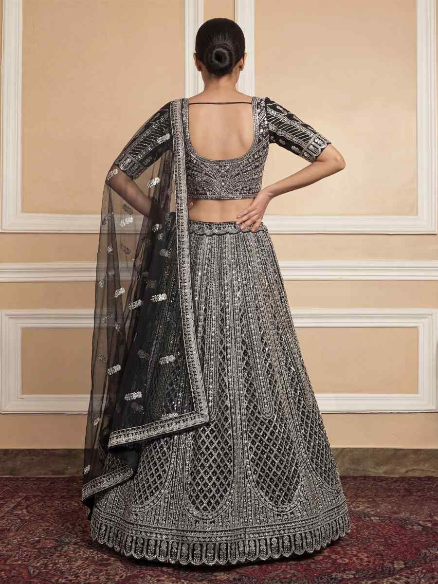 Black Heavy Net Embroidery Bridal Wedding Reception Festival Heavy Border Lehenga Choli