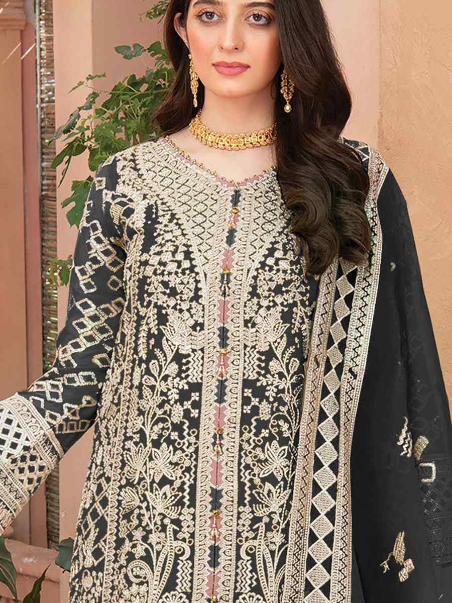 Black Heavy Organza Embroidered Festival Casual Pant Salwar Kameez