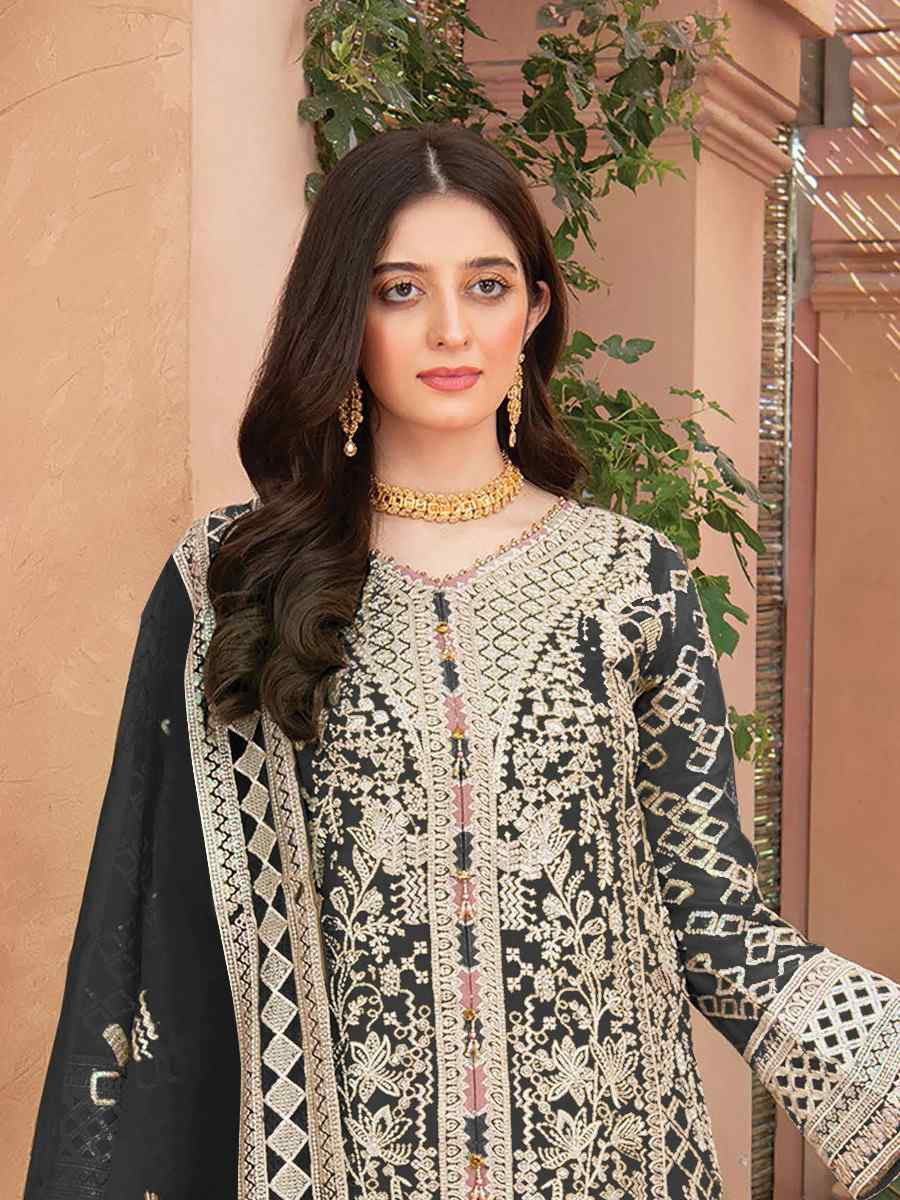 Black Heavy Organza Embroidered Festival Casual Pant Salwar Kameez