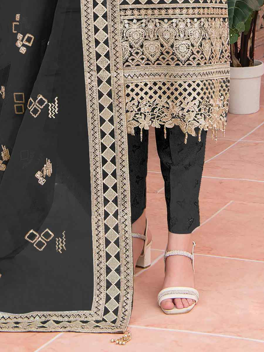 Black Heavy Organza Embroidered Festival Casual Pant Salwar Kameez