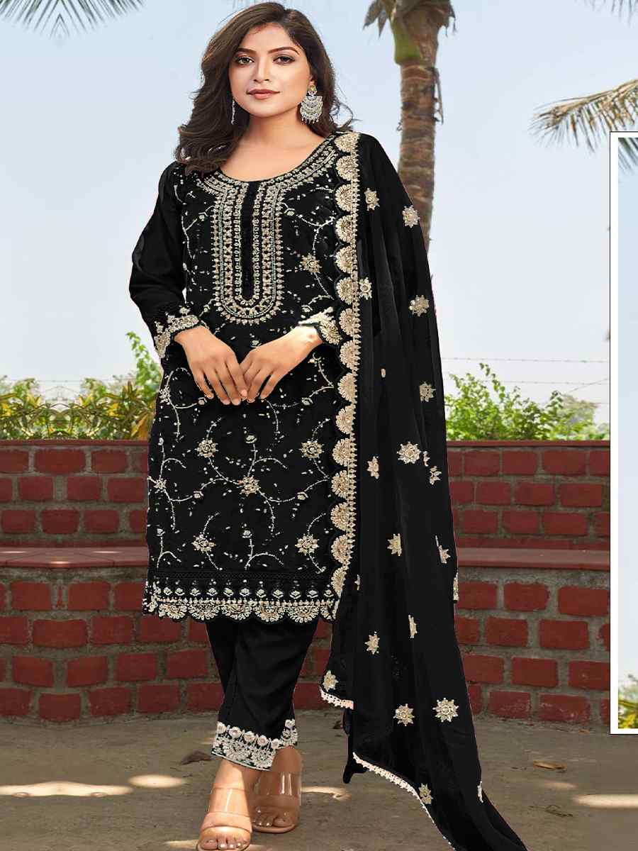 Black Heavy Organza Embroidered Festival Wedding Pant Salwar Kameez