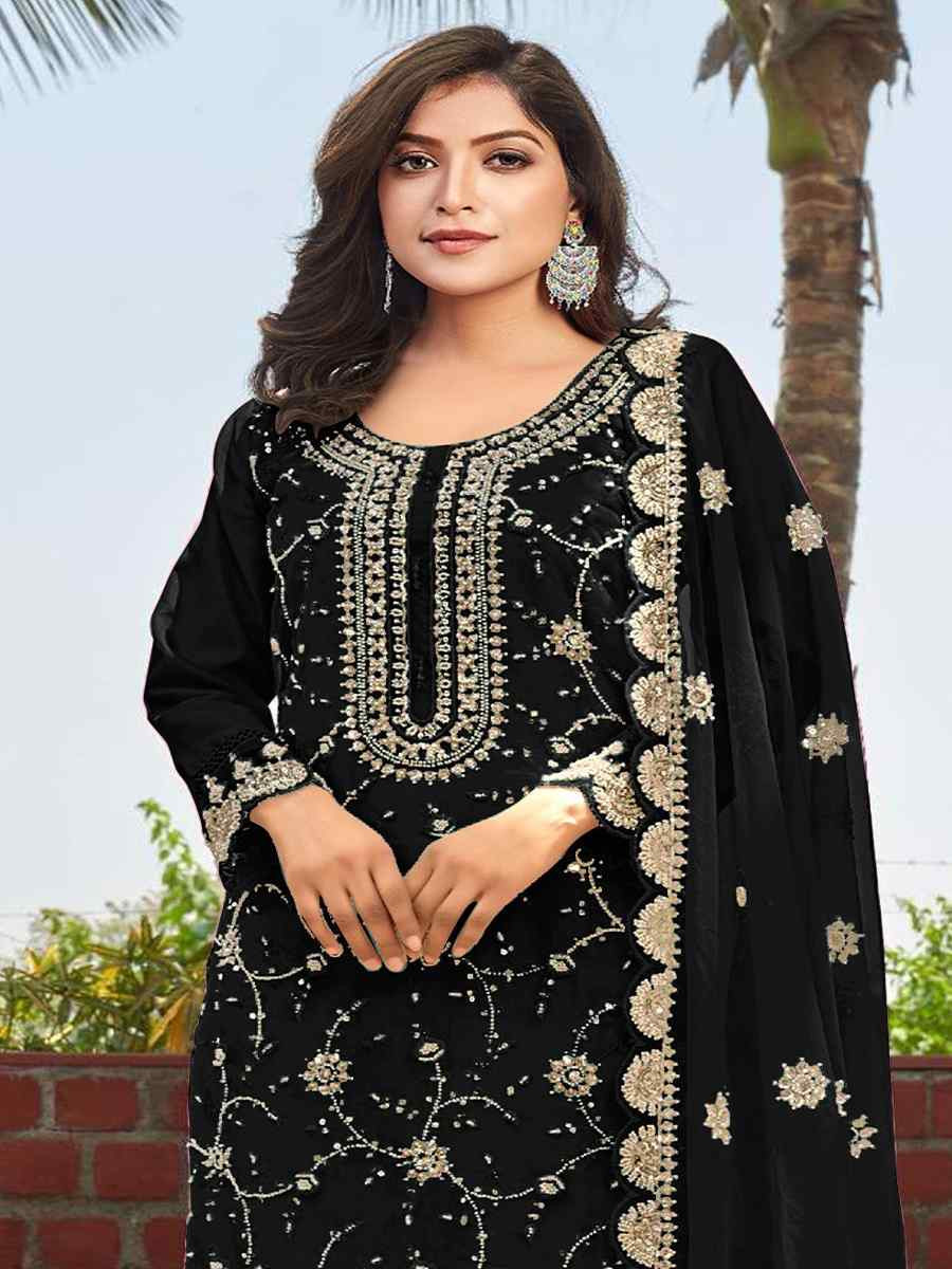 Black Heavy Organza Embroidered Festival Wedding Pant Salwar Kameez