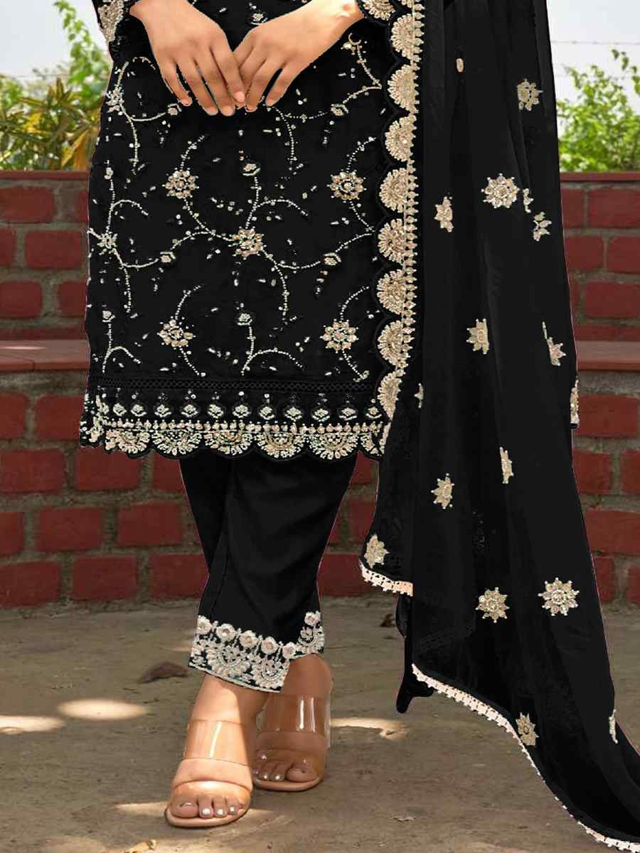 Black Heavy Organza Embroidered Festival Wedding Pant Salwar Kameez