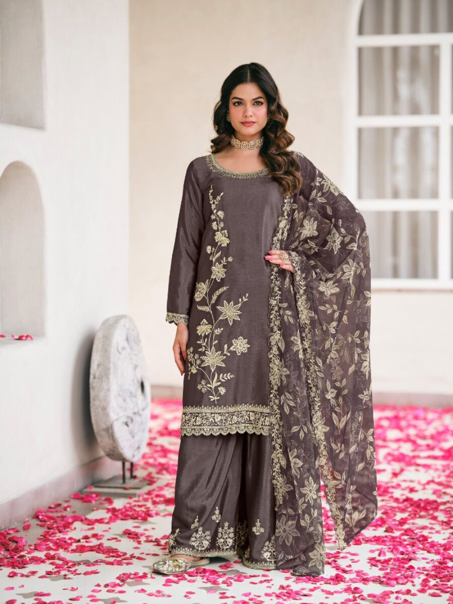 Black Heavy Premium Chiffon Embroidery Wedding Party Festival Casual Palazzo Pant Salwar Kameez