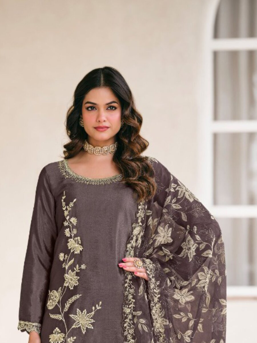 Black Heavy Premium Chiffon Embroidery Wedding Party Festival Casual Palazzo Pant Salwar Kameez