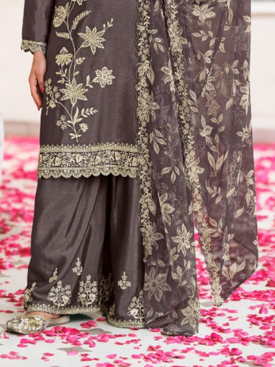 Black Heavy Premium Chiffon Embroidery Wedding Party Festival Casual Palazzo Pant Salwar Kameez