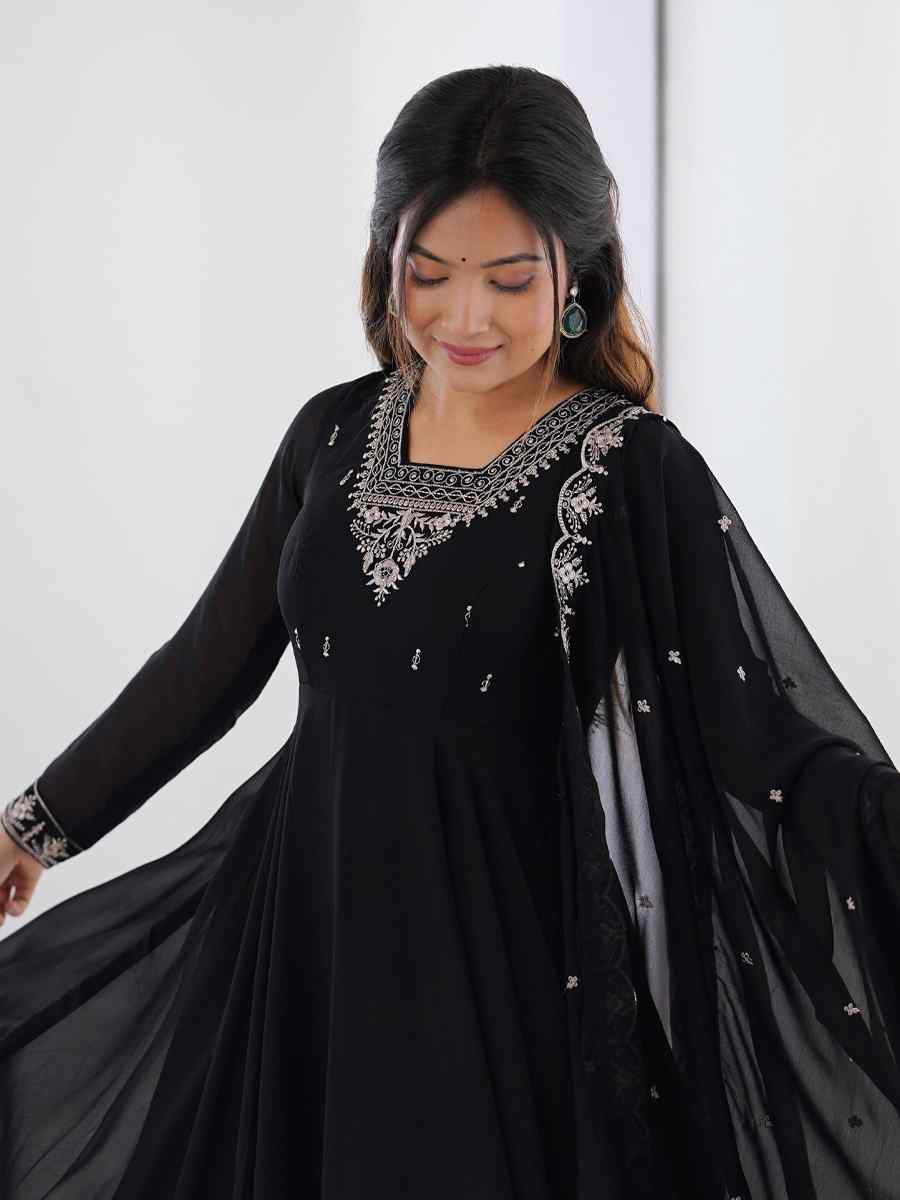 Black Heavy Pure Soft Fox Georgette Embroidered Festival Casual Ready Anarkali Salwar Kameez
