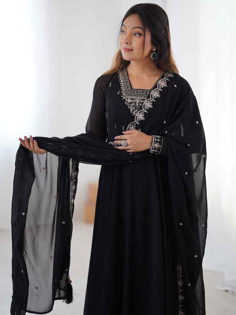 Black Heavy Pure Soft Fox Georgette Embroidered Festival Casual Ready Anarkali Salwar Kameez