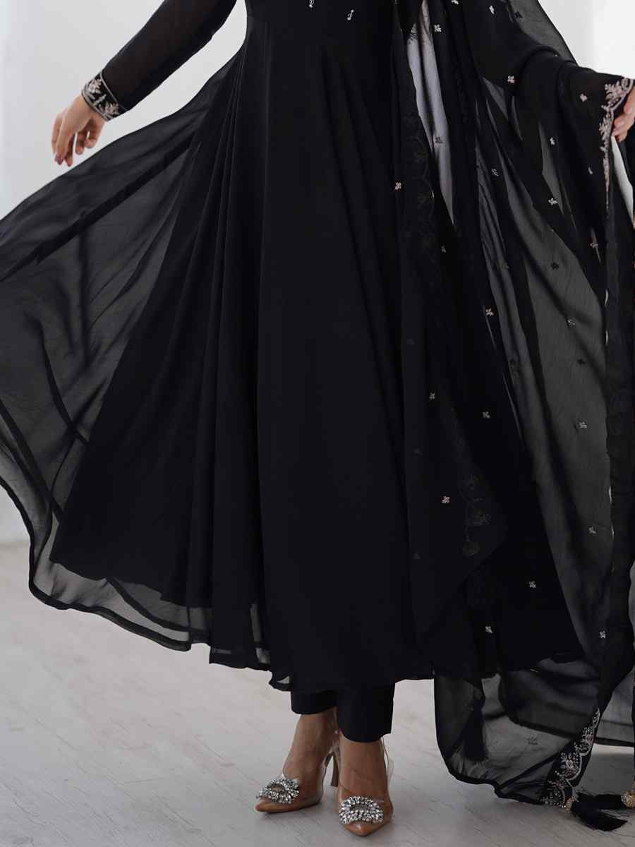 Black Heavy Pure Soft Fox Georgette Embroidered Festival Casual Ready Anarkali Salwar Kameez