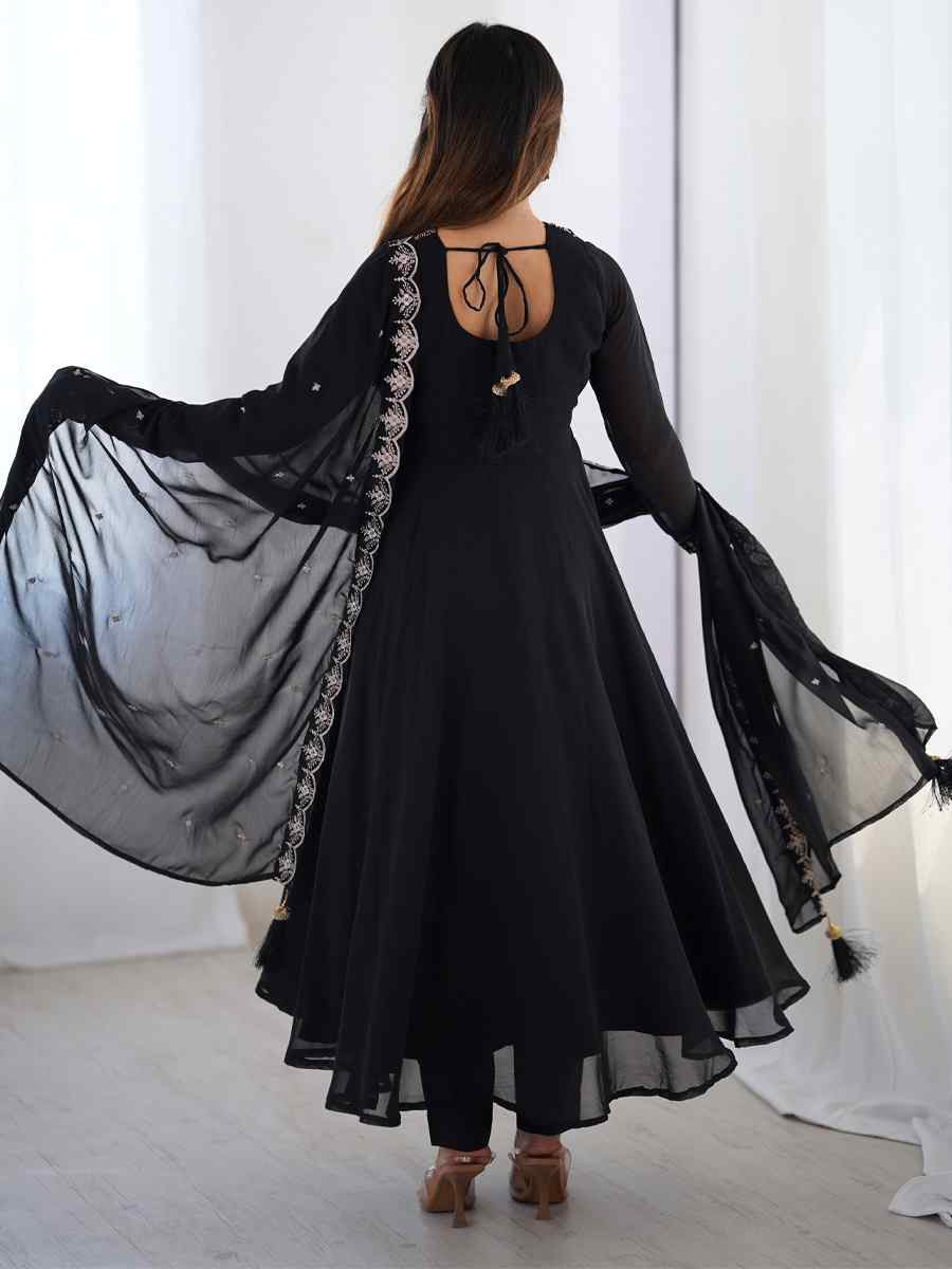 Black Heavy Pure Soft Fox Georgette Embroidered Festival Casual Ready Anarkali Salwar Kameez