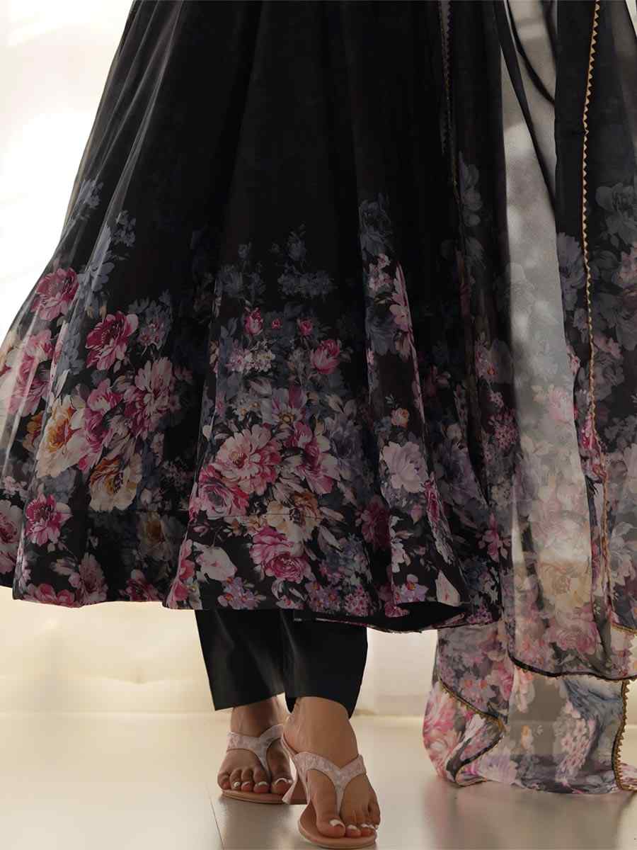 Black Heavy Pure Soft Organza Silk Printed Festival Casual Ready Anarkali Salwar Kameez