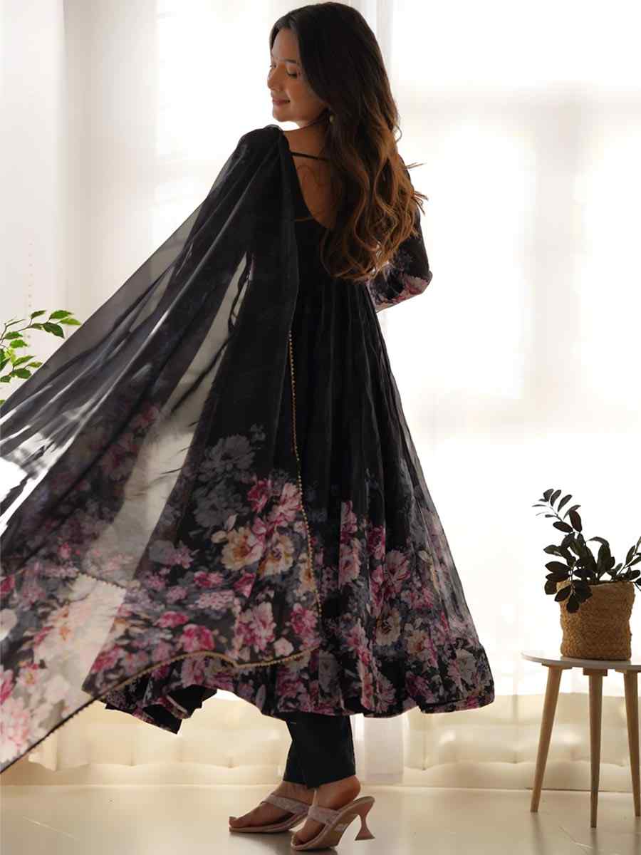 Black Heavy Pure Soft Organza Silk Printed Festival Casual Ready Anarkali Salwar Kameez