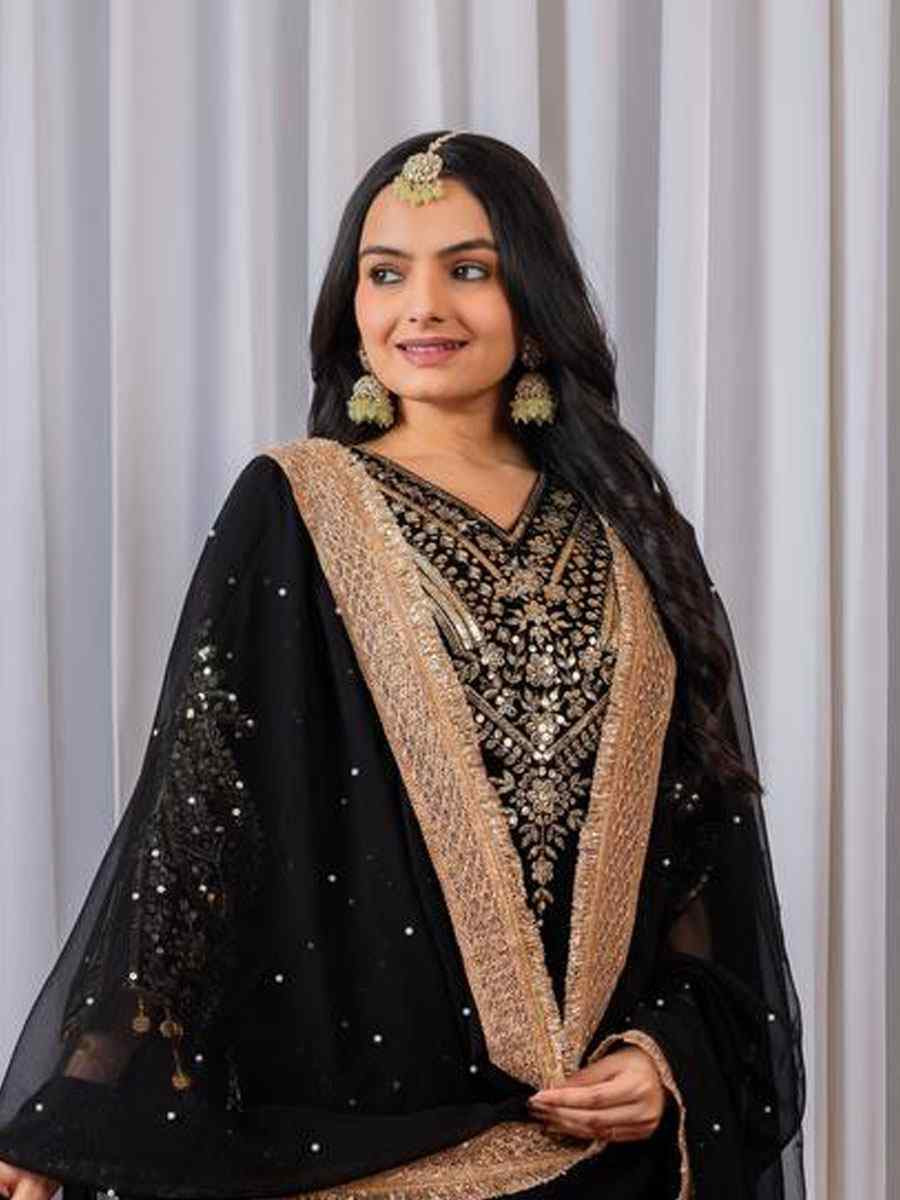 Black Heavy Pure Viscose Velvet Embroidery Party Wedding Festival Casual Ready Pant Salwar Kameez