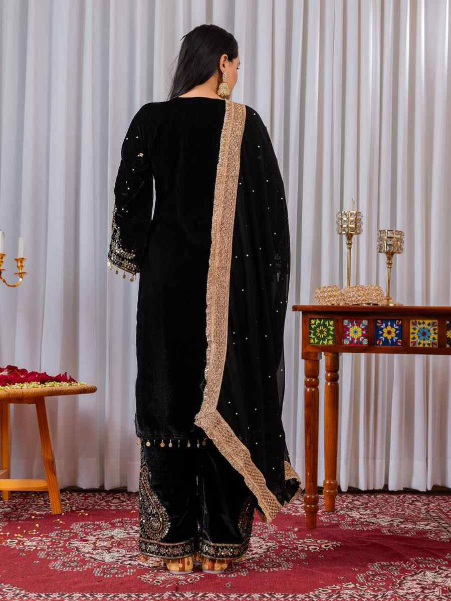 Black Heavy Pure Viscose Velvet Embroidery Party Wedding Festival Casual Ready Pant Salwar Kameez