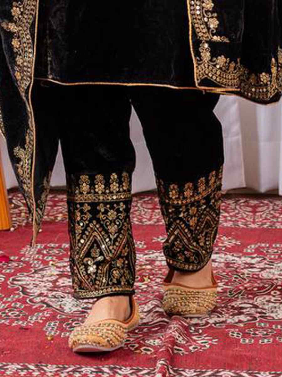 Black Heavy Pure Viscose Velvet Embroidery Party Wedding Festival Casual Ready Pant Salwar Kameez