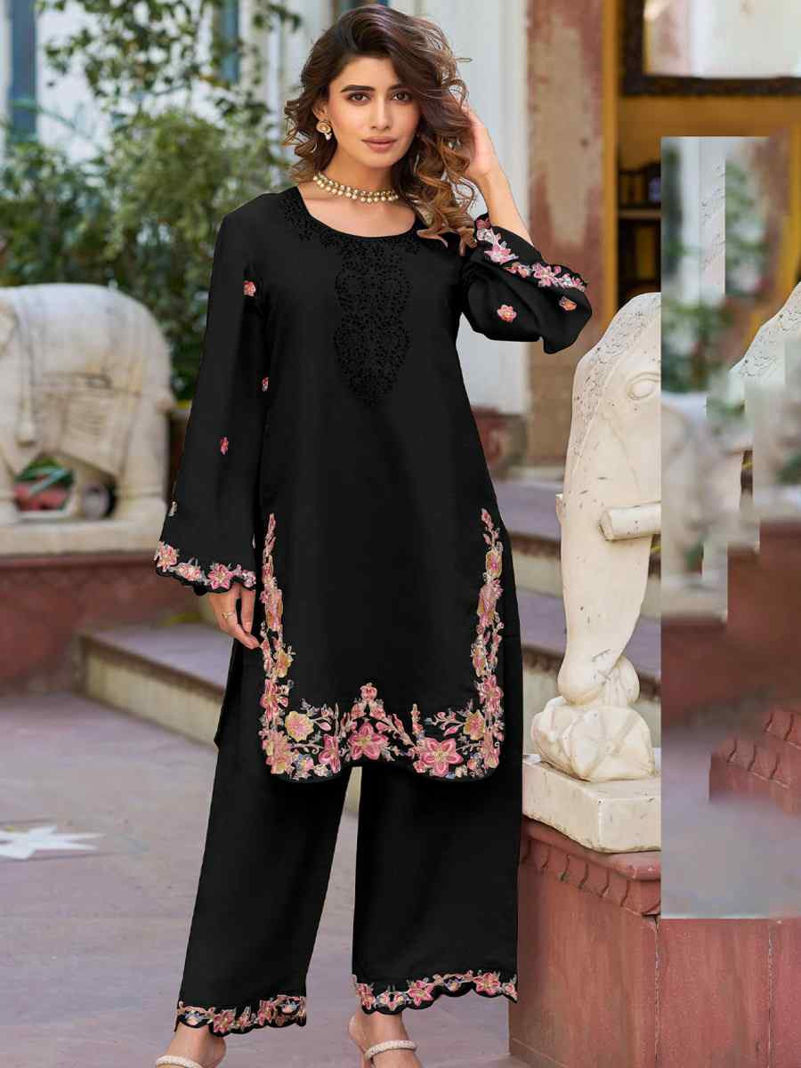 Black Heavy PV Cotton Embroidered Festival Casual Kurti