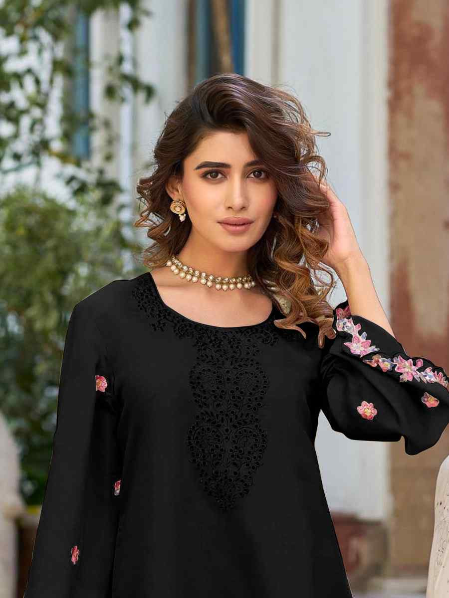 Black Heavy PV Cotton Embroidered Festival Casual Kurti