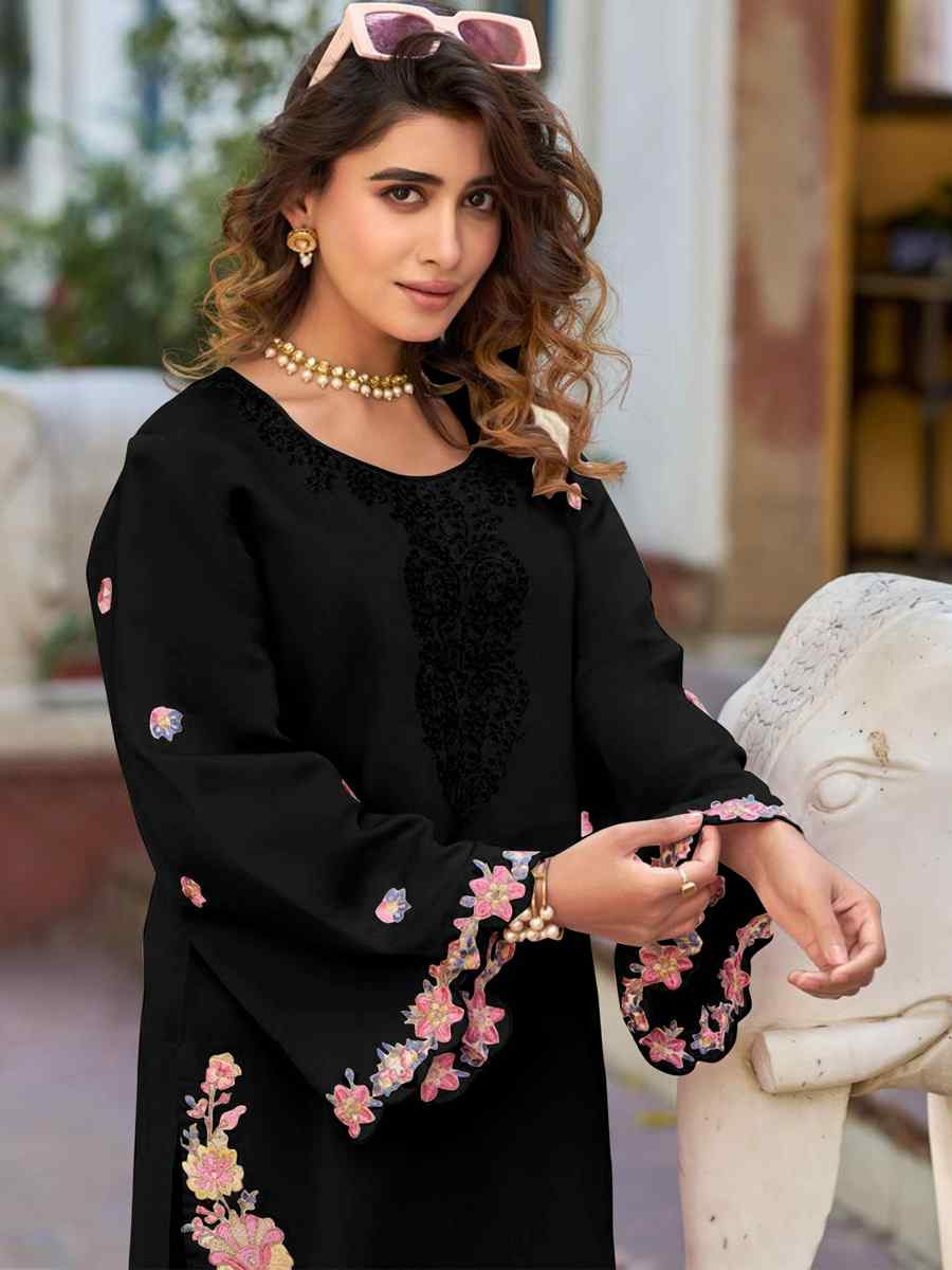 Black Heavy PV Cotton Embroidered Festival Casual Kurti
