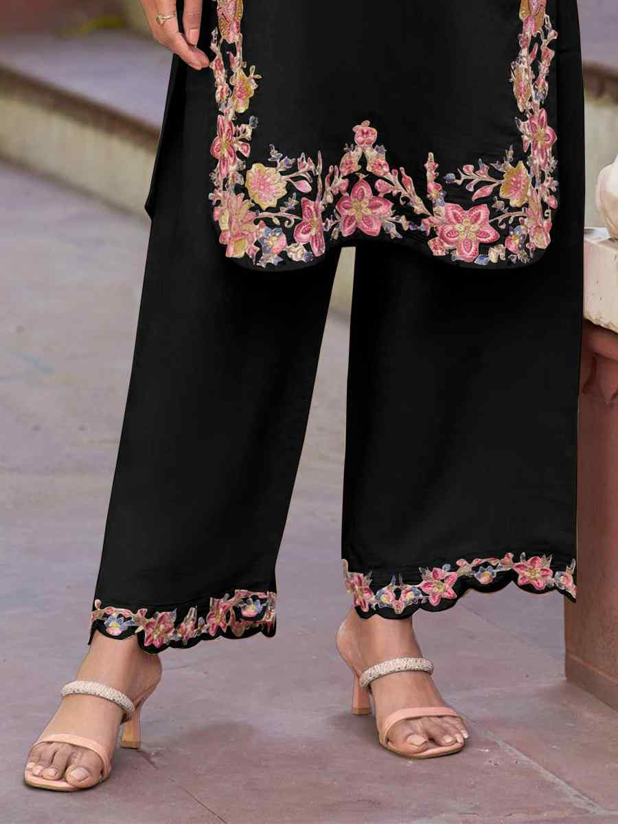 Black Heavy PV Cotton Embroidered Festival Casual Kurti