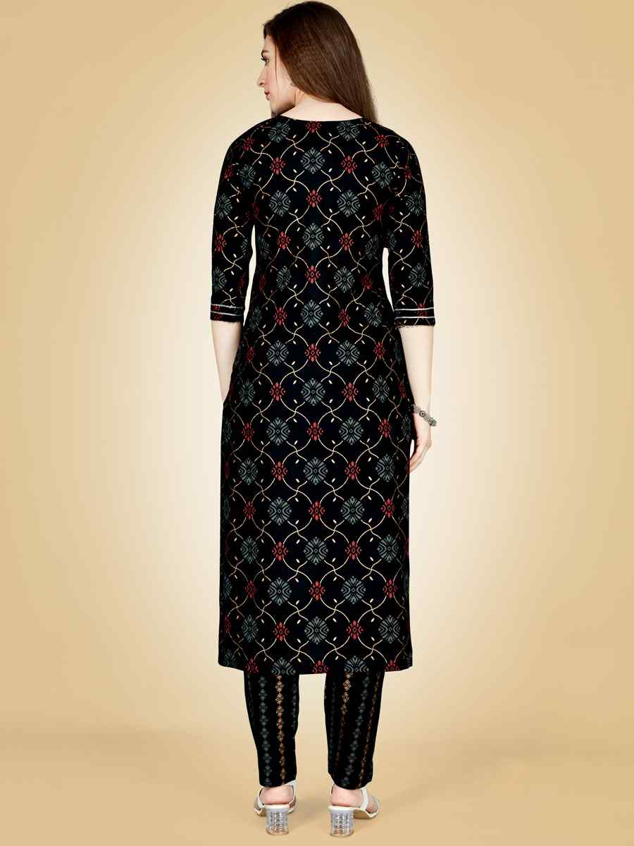 Black Heavy Rayon 14 Kgs Embroidered Festival Casual Kurti