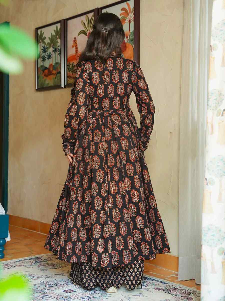 Black Heavy Rayon Printed Festival Casual Kurti with Bottom