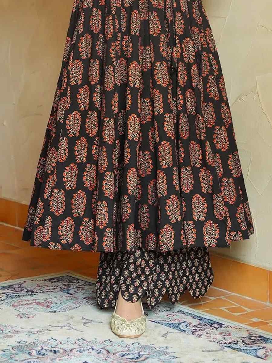 Black Heavy Rayon Printed Festival Casual Kurti with Bottom