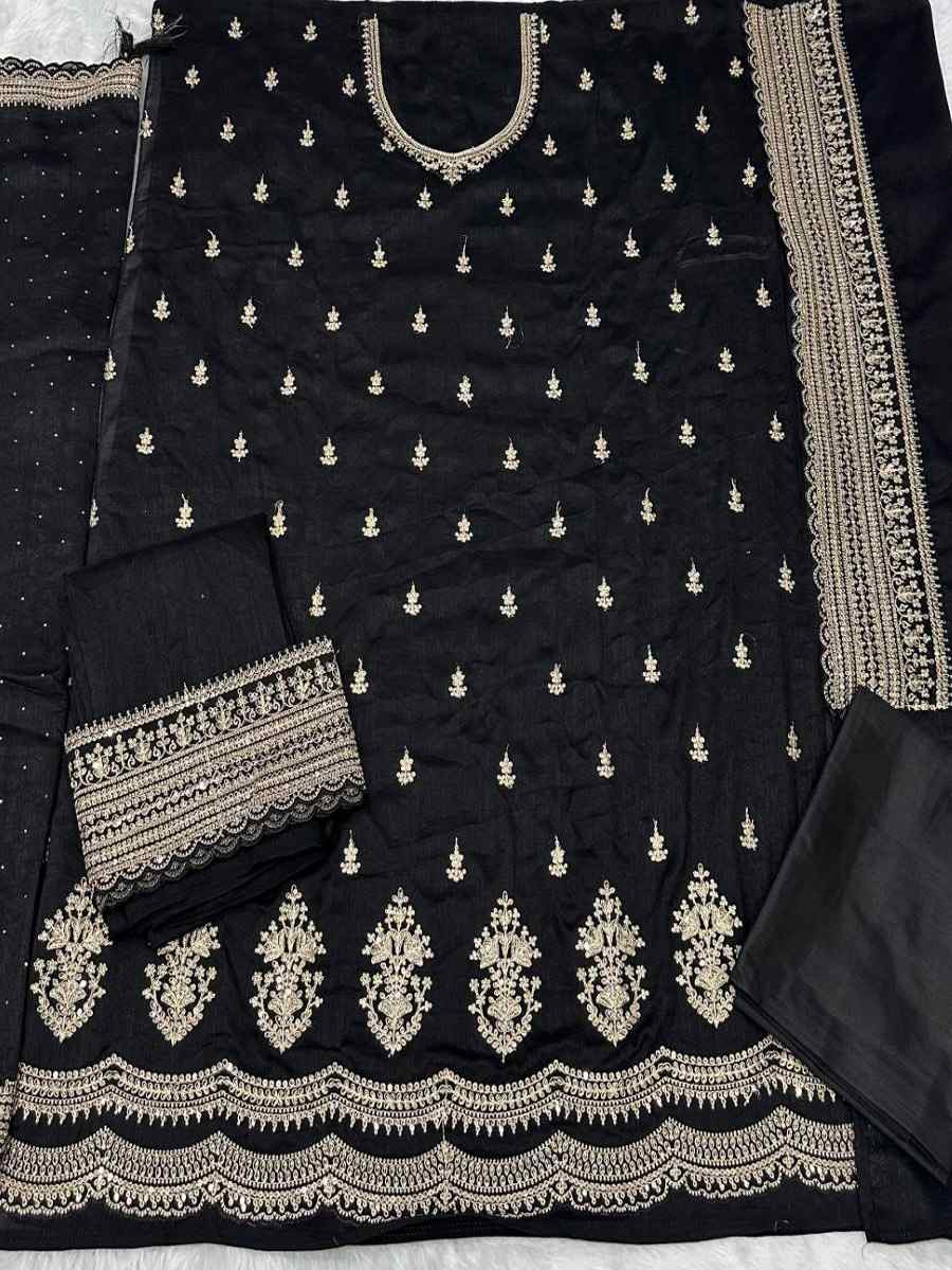 Black Heavy Silk Georgette Embroidered Casual Festival Wedding Party Palazzo Pant Salwar Kameez