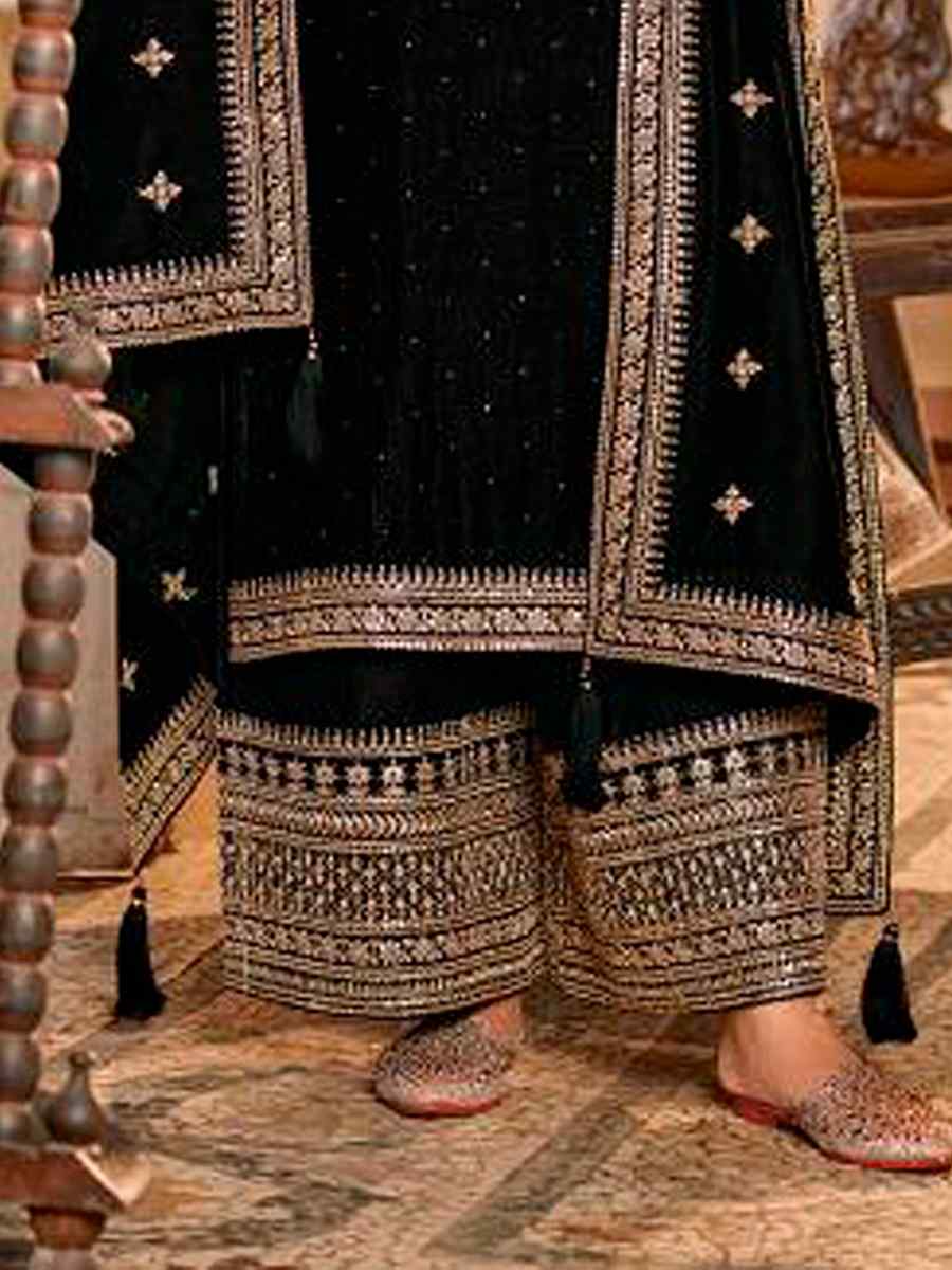 Black Heavy Silk Georgette Embroidered Wedding Festival Bollywood Palazzo Pant Salwar Kameez