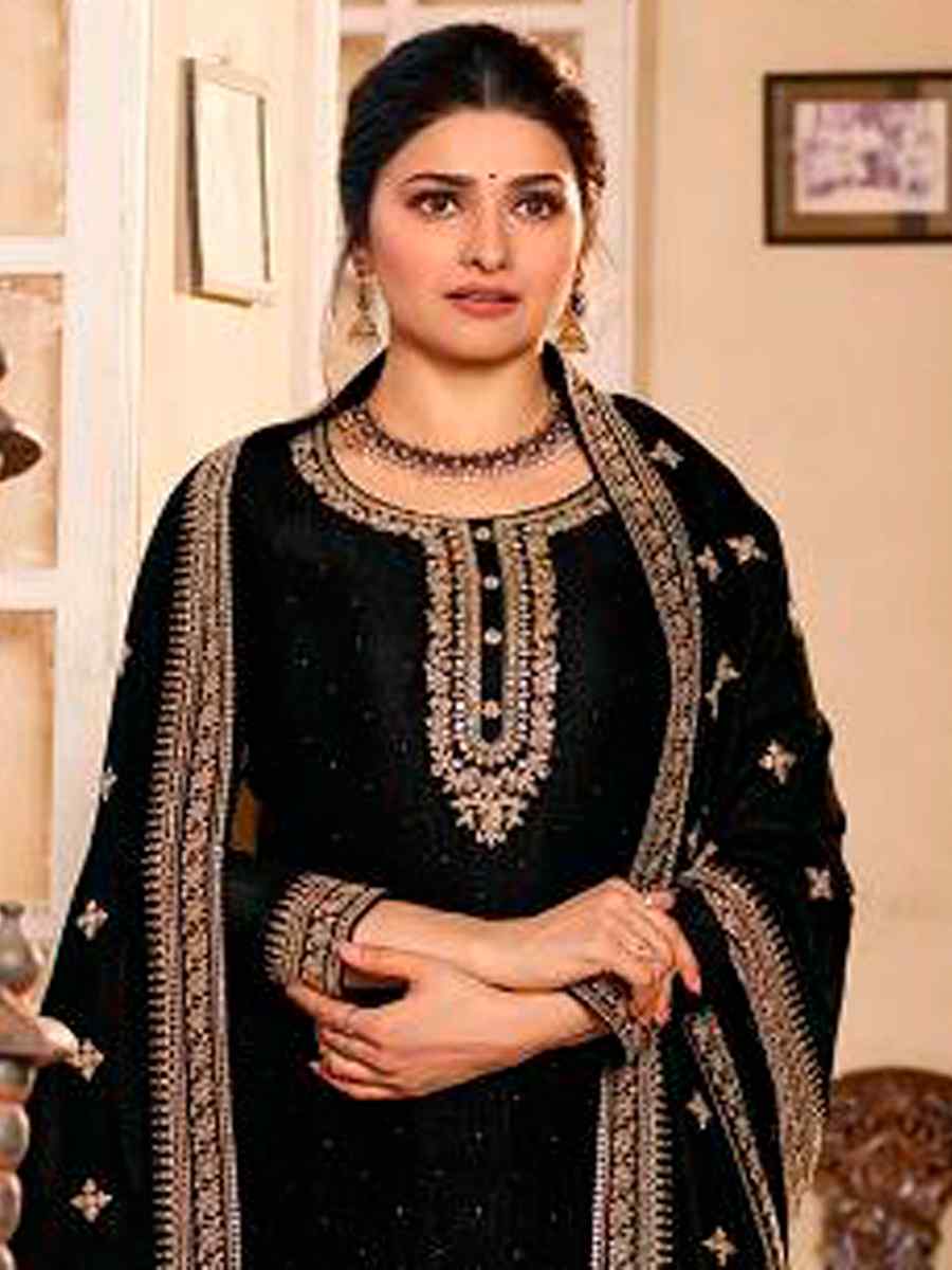Black Heavy Silk Georgette Embroidered Wedding Festival Bollywood Palazzo Pant Salwar Kameez