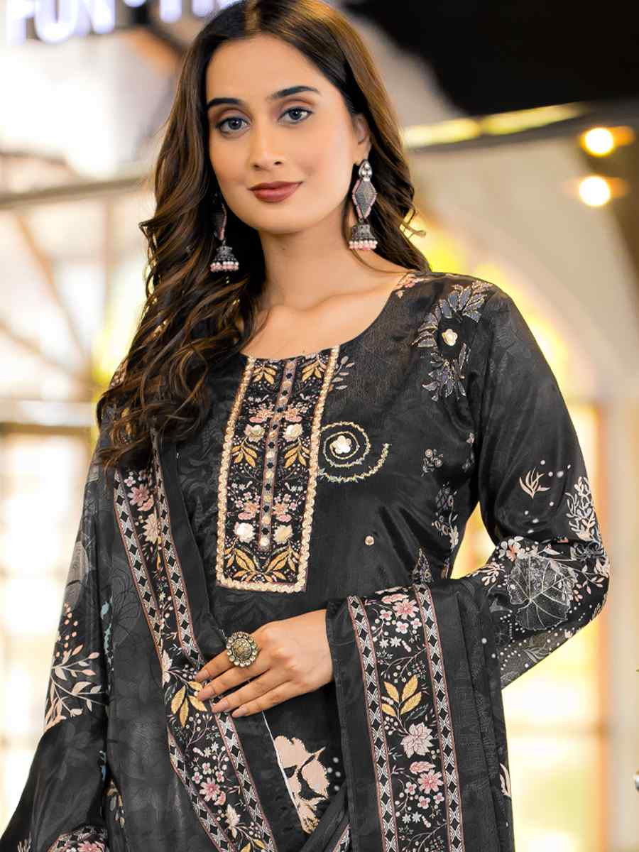 Black Heavy Soft Chinon Embroidery Party Wedding Festival Casual Ready Palazzo Salwar Kameez