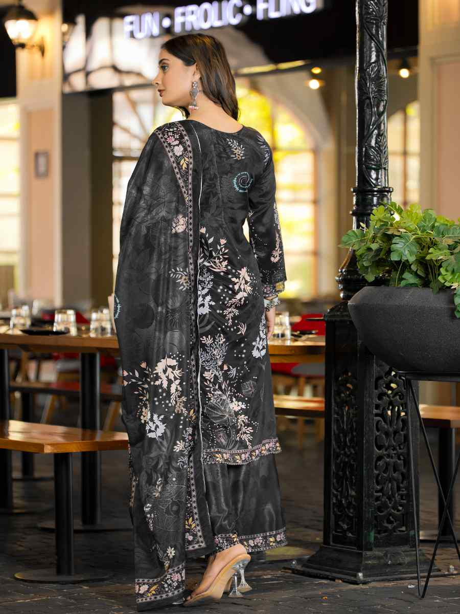 Black Heavy Soft Chinon Embroidery Party Wedding Festival Casual Ready Palazzo Salwar Kameez