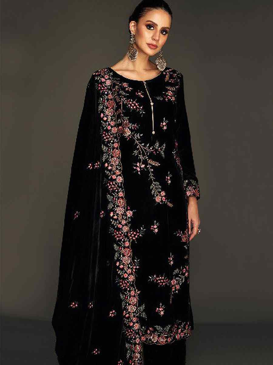 Black Heavy Velvet Embroidered Festival Wedding Pant Salwar Kameez