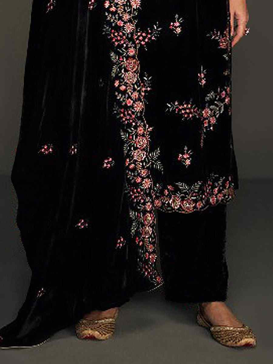 Black Heavy Velvet Embroidered Festival Wedding Pant Salwar Kameez