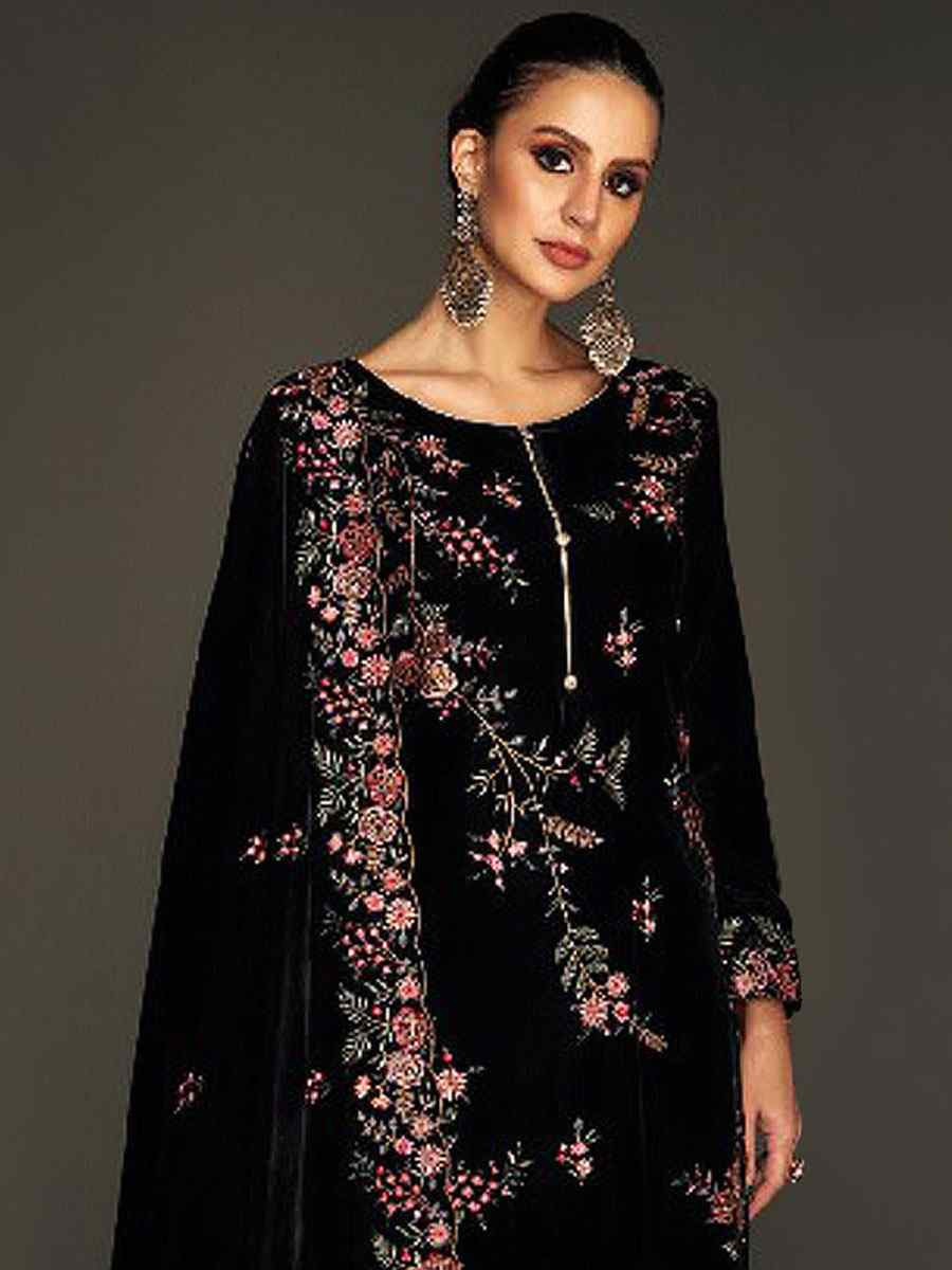 Black Heavy Velvet Embroidered Festival Wedding Pant Salwar Kameez