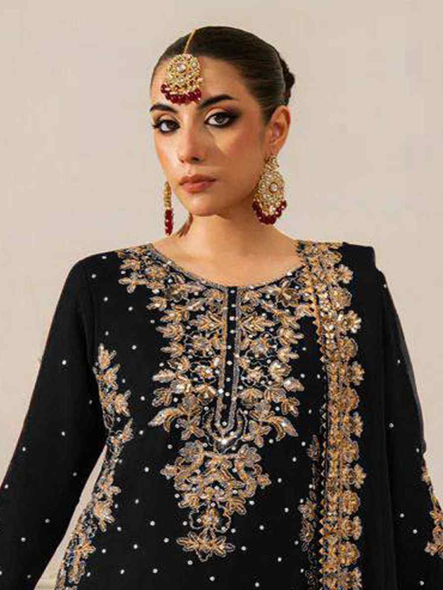 Black Heavy Viscose Velvet Embroidery Party Wedding Festival Casual Ready Palazzo Pant Salwar Kameez