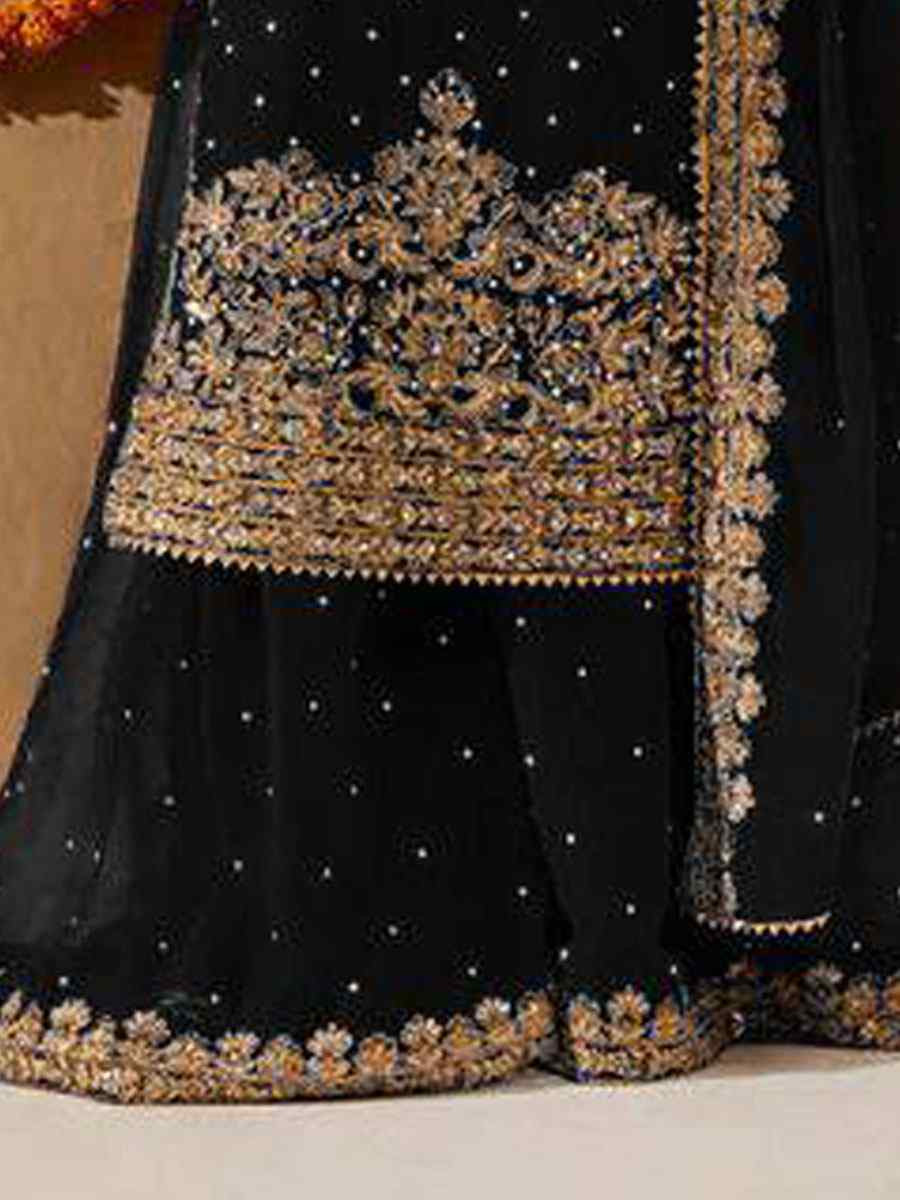 Black Heavy Viscose Velvet Embroidery Party Wedding Festival Casual Ready Palazzo Pant Salwar Kameez