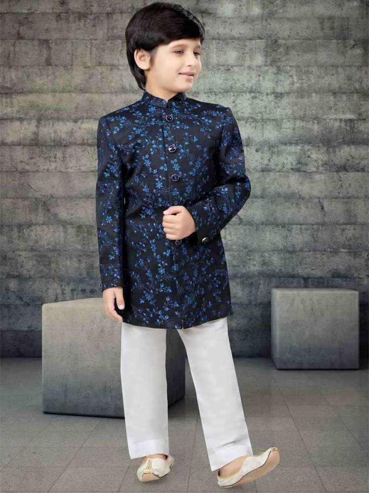 Black Imported Printed Festival Traditional Kurta Pyjama Boys Wear