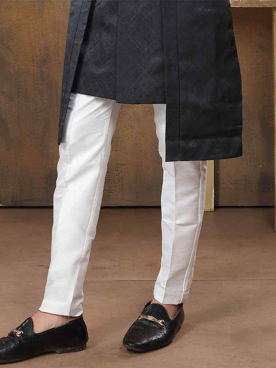 Black Imported Woven Groom Wedding Sherwani